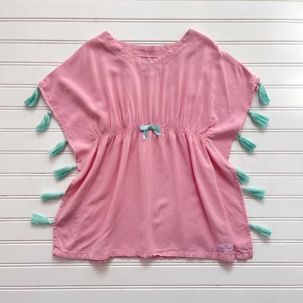 RUFFLE BUTTS EUC Bubblegum Pink Tassel Caftan Swim Coverup